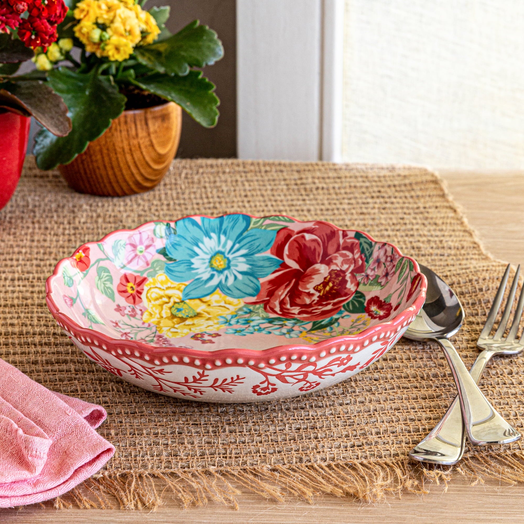 The Pioneer Woman Fancy Flourish Stoneware Pasta Bowl， Pink