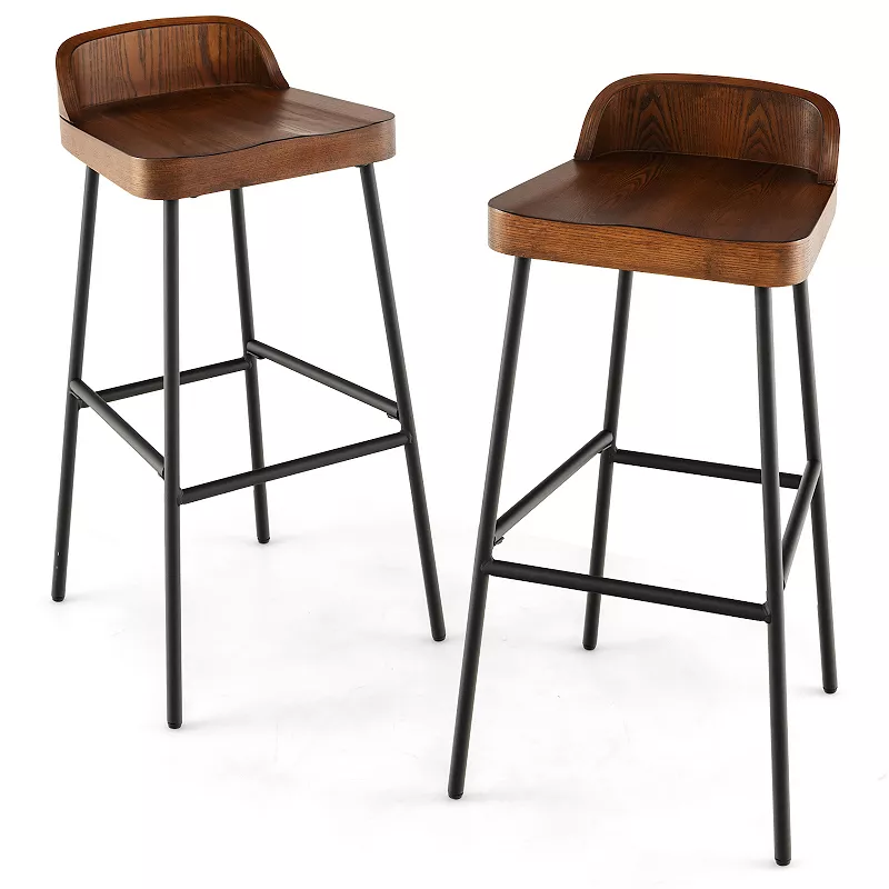 Set Of 1/2 29 Inch Industrial Bar Stools With Low Back And Footrests-set Of 2