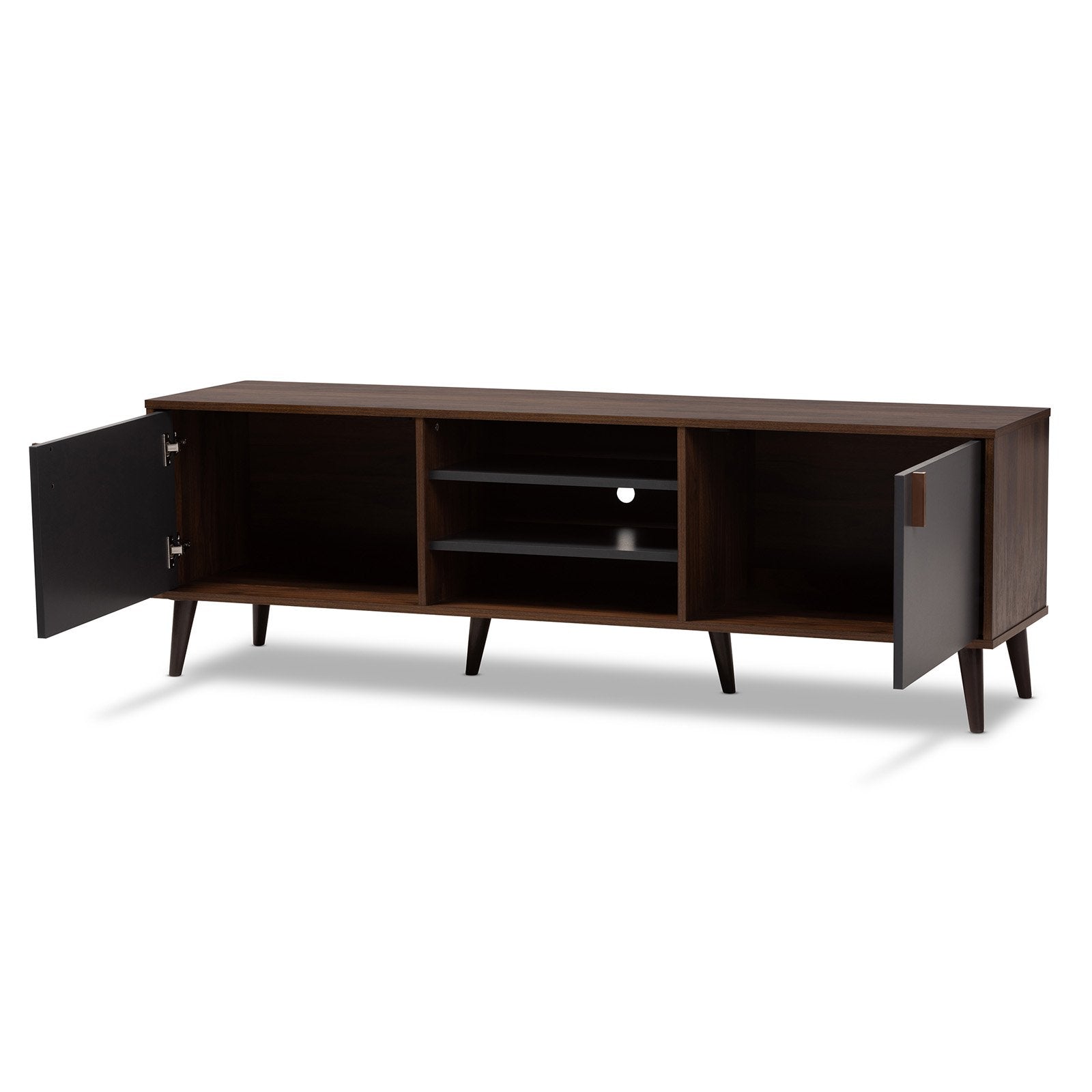 Baxton Studio Samuel Mid-Century Modern TV Stand - Brown and Dark Grey