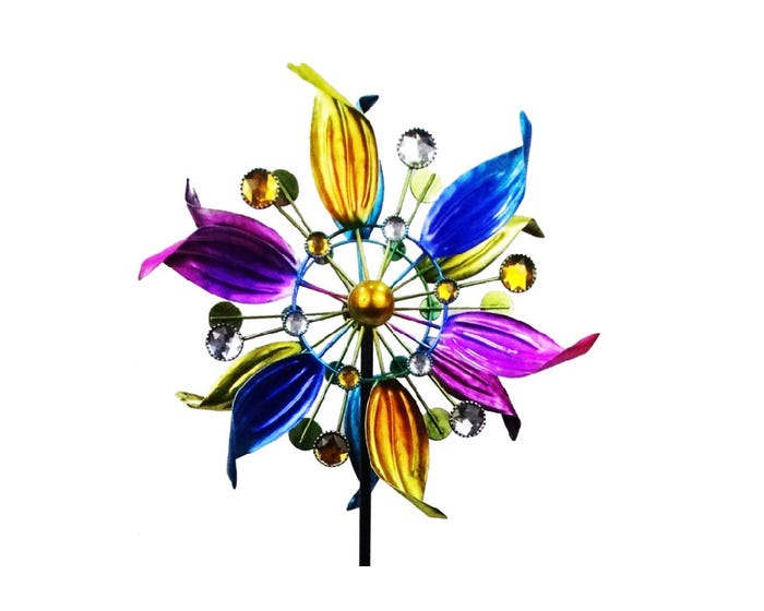 Alpine Metal Multi-colored Windmill Flower Garden Stake - LJJ1160