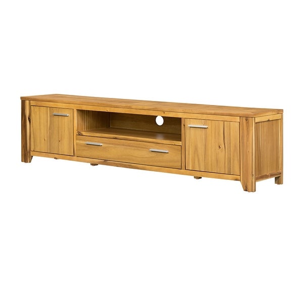 Coco 79 Inch TV Entertainment Console Cabinet， 2 Doors， Brown Acacia Wood