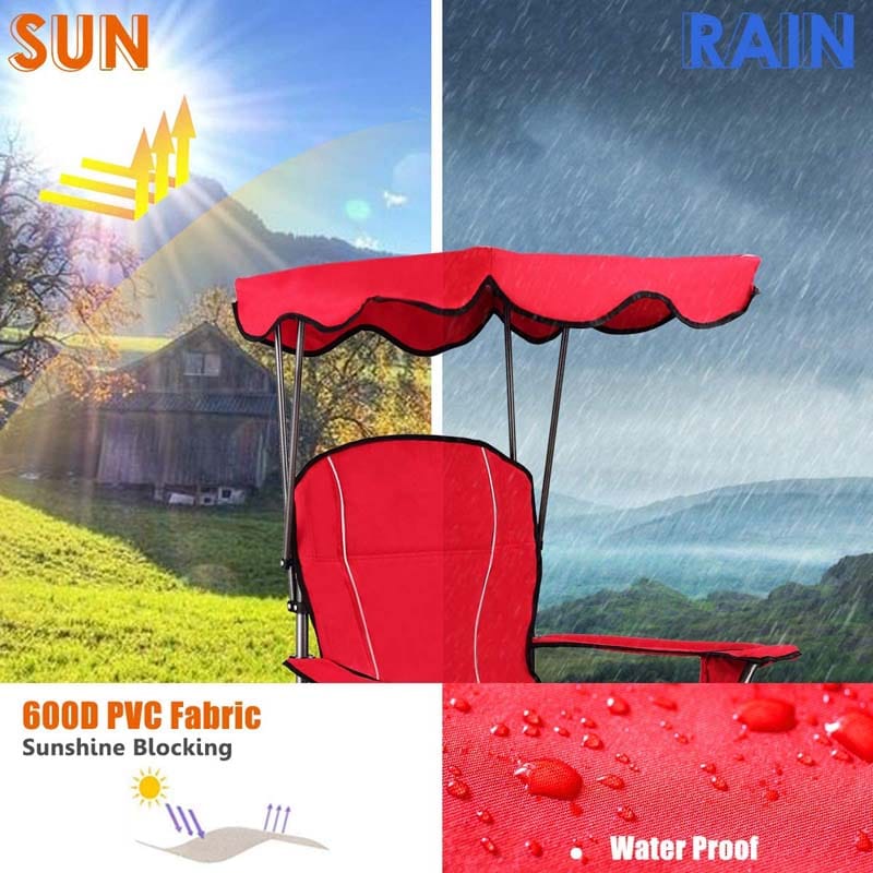 Outdoor Canopy Chair, Portable Folding Beach Chair with 2 Cup Holders, 600D PVC Fabric Camping Chair Lawn Chair