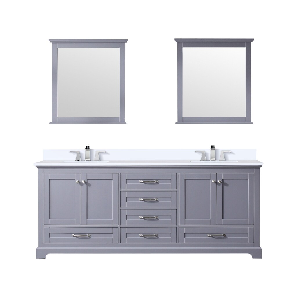 Dukes 80 in. W x 22 in. D Dark Grey Double Bath Vanity  White Quartz Top  Faucet Set  and 30 in. Mirrors