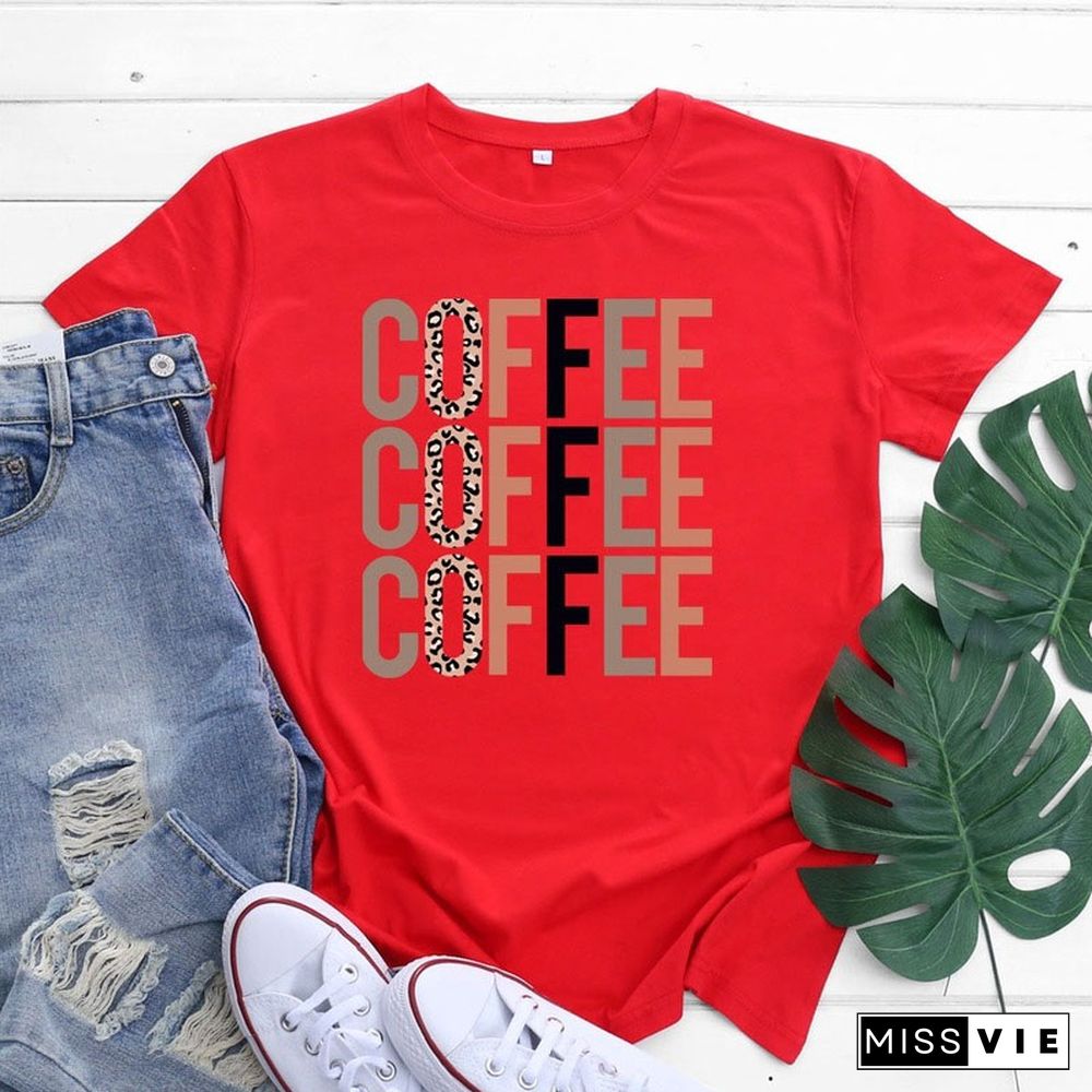 Female Regular Short Sleeve Summer Casual Women Graphic T-shirts Coffee Letter Print Ladies Fashion 100% Cotton O-Neck Tees Tops