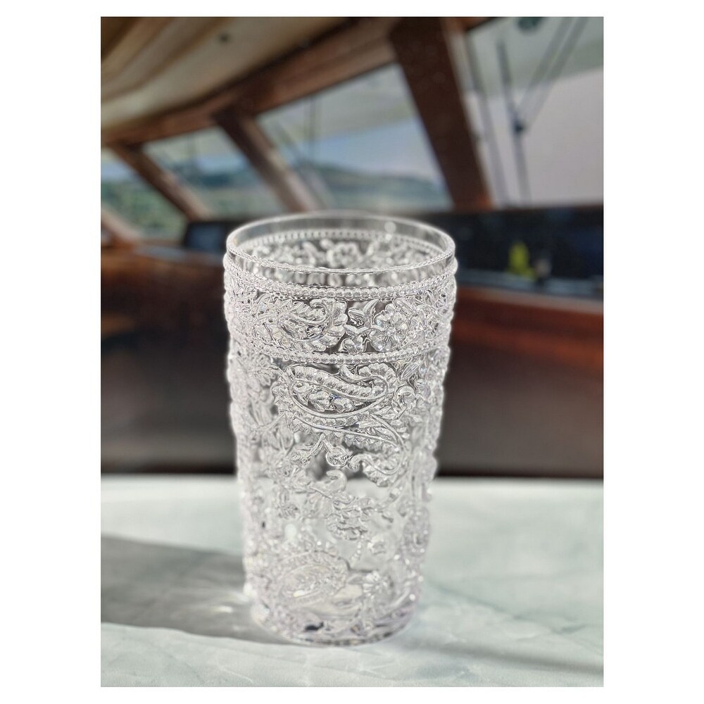 LeadingWare Paisley Acrylic Glasses Drinking Set of 4 (17oz)  Plastic Water Drinking Glasses  Cocktail Glasses  Drinkware Set