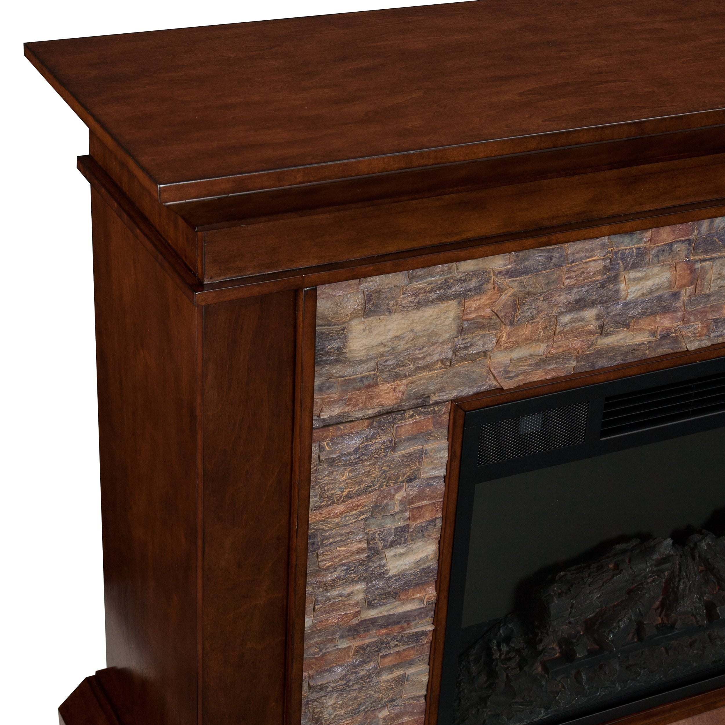 Sei Bodilla Traditional style Electric Fireplace in Whiskey maple with Durango faux stone finish