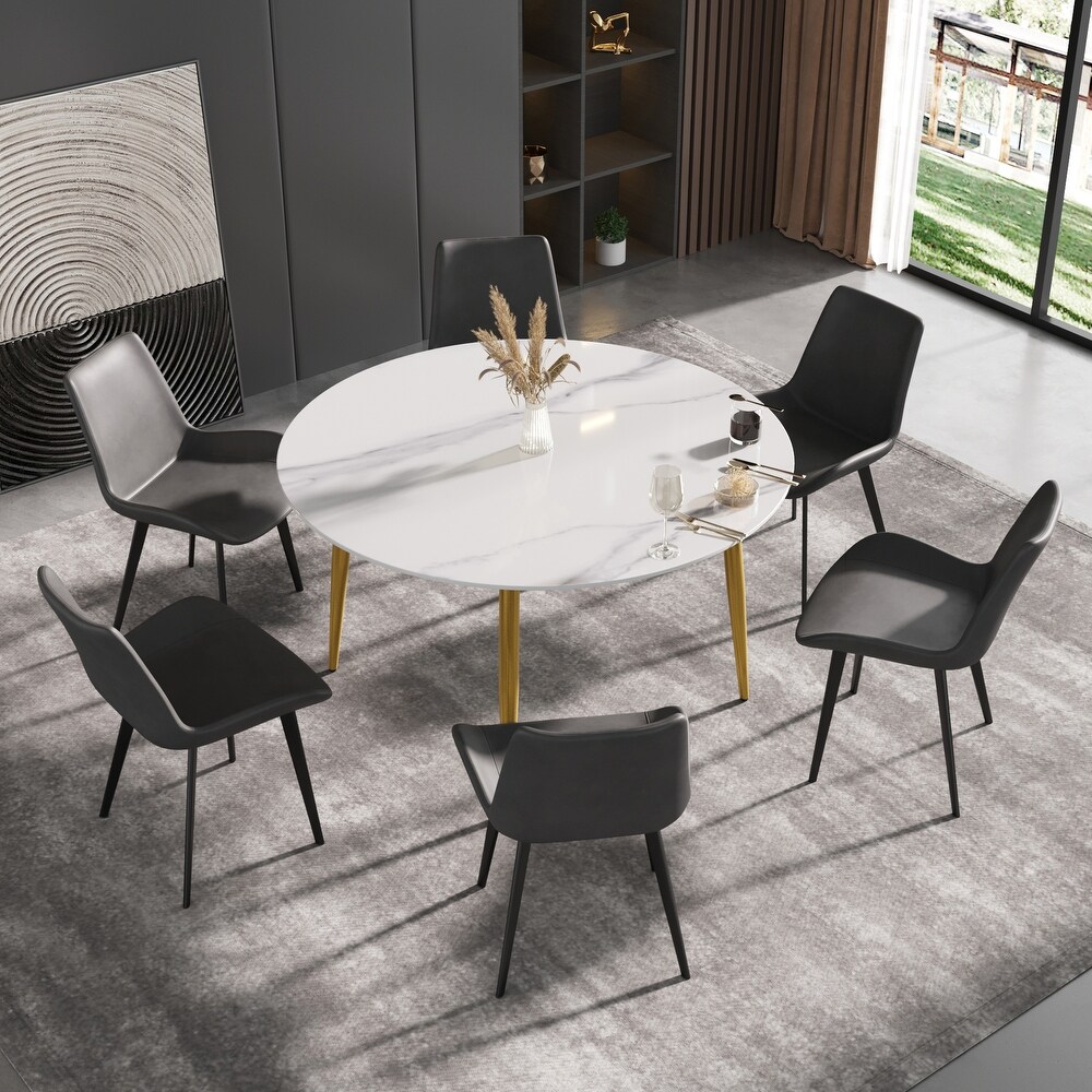 Round Marble Dining Table  Sintered Stone Table Top with Metal Legs