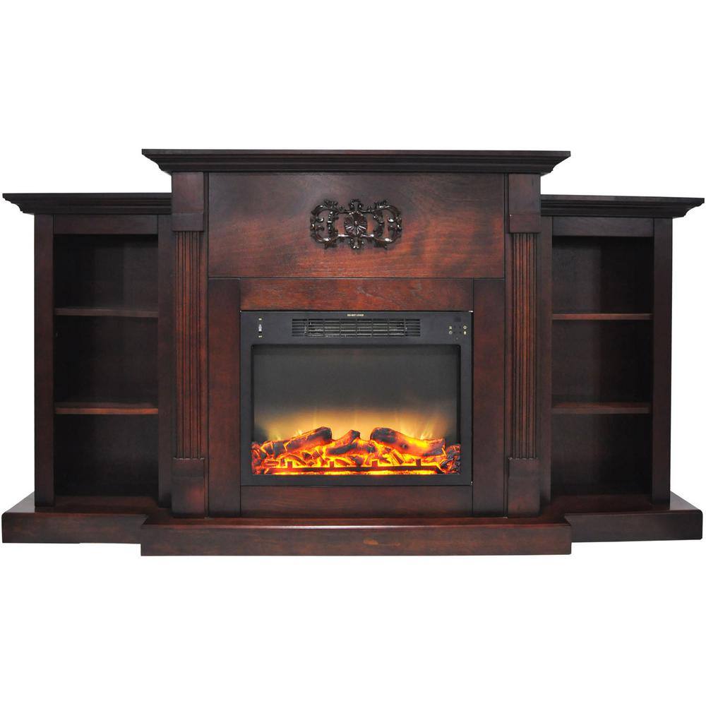 Cambridge Sanoma 72 in. Electric Fireplace in Mahogany with Built-in Bookshelves and an Enhanced Log Display CAM7233-1MAHLG2