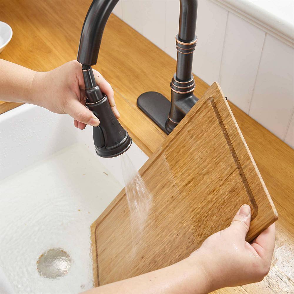 FLG Single-Handle Deck Mount Gooseneck Pull Down Sprayer Kitchen Faucet with Deckplate in Oil Rubbed Bronze LE-0014-ORB