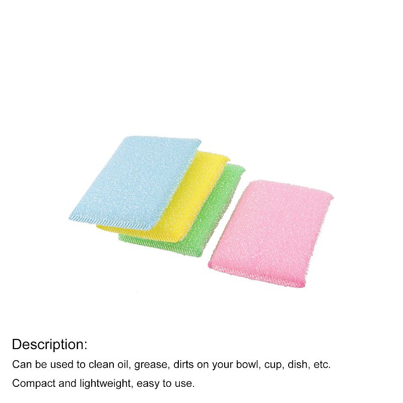 4 Pcs Assorted Color Scrub Sponge Padded Dish Pad Bowl Cup Cleaner