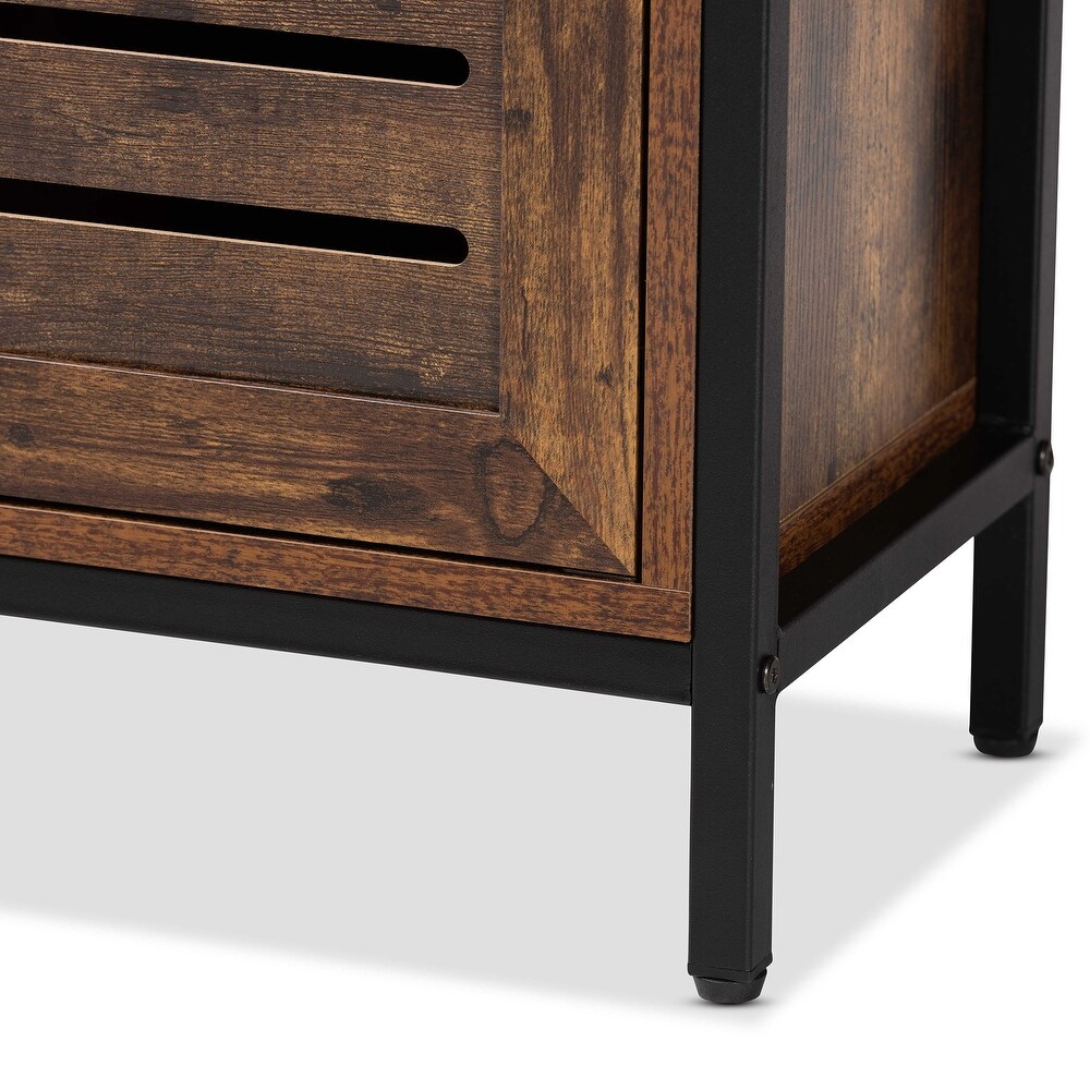 Wayland Modern Rustic Brown Wood and Metal Shoe Storage Cabinet