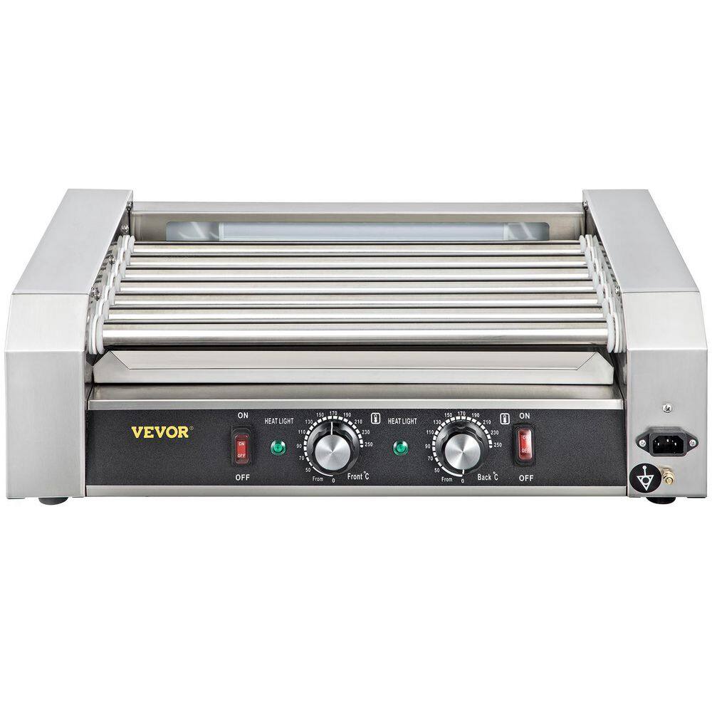 VEVOR 1050-Watt Stainless Steel Cook Warmer Hot Dog Roller 18 Hot Dog 7-Rollers with Dual Temp Control Indoor GrillsSilver GWGRGJBX7110VO39AV1