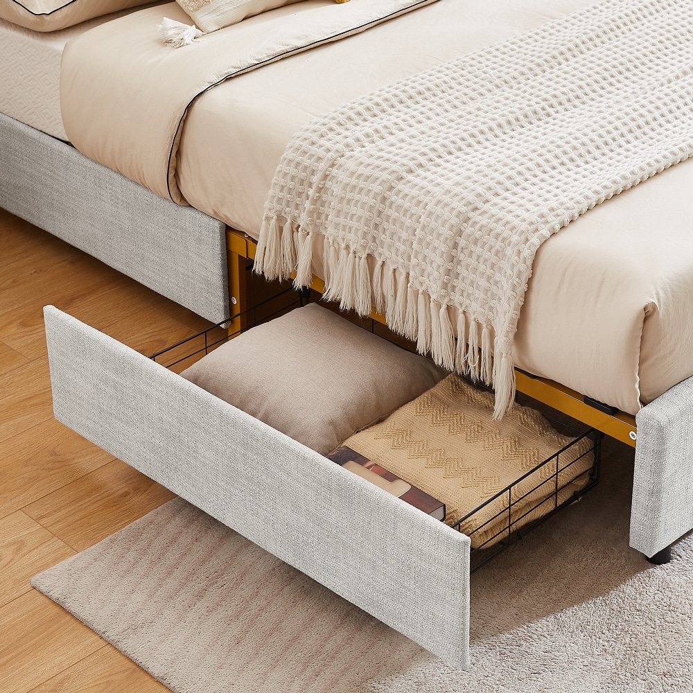 Metal frame sleeping bed with four storage drawer