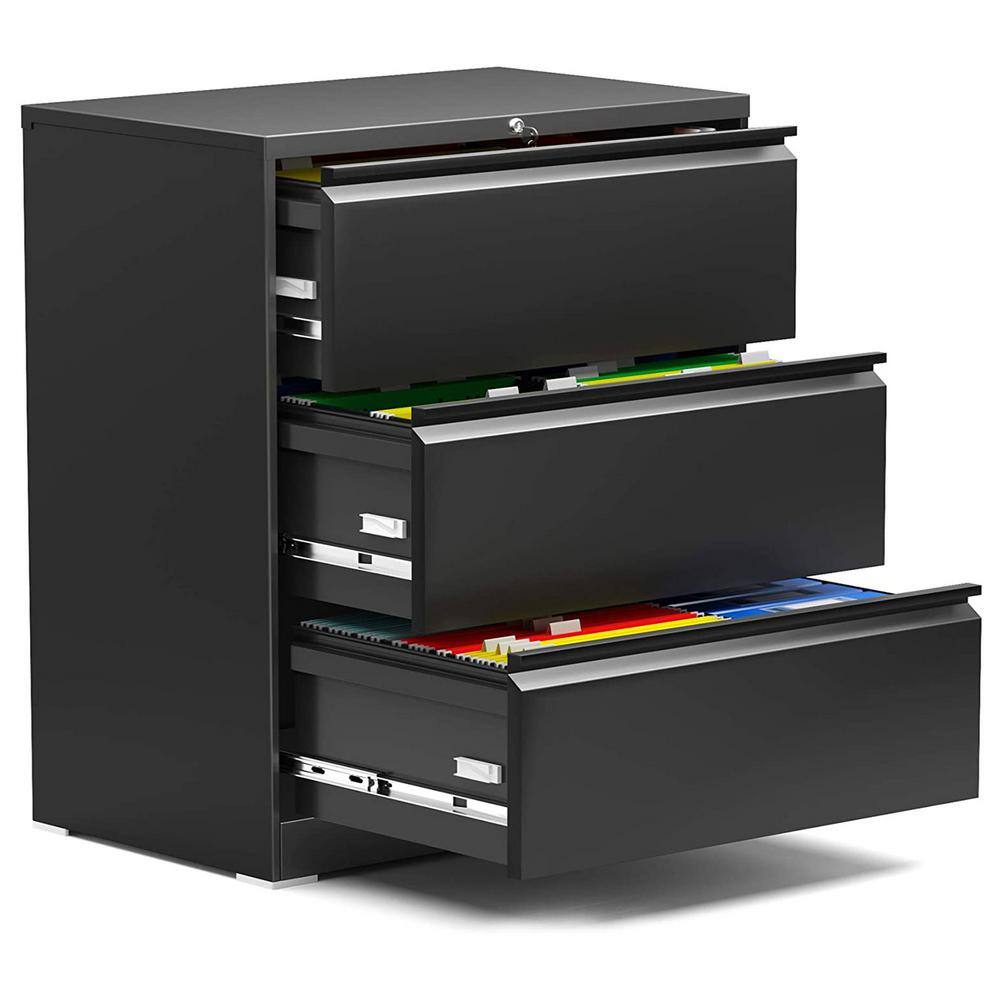 Aobabo 3 Drawer Lateral File Cabinet wLock for LetterLegal Size Paper Black SALATERAL CABINET