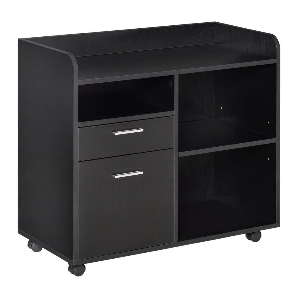 Vinsetto Black Mobile Filing Cabinet Printer Stand with 2-Drawers 3-Open Storage Shelves for Home Office Organization 924-034V80BK