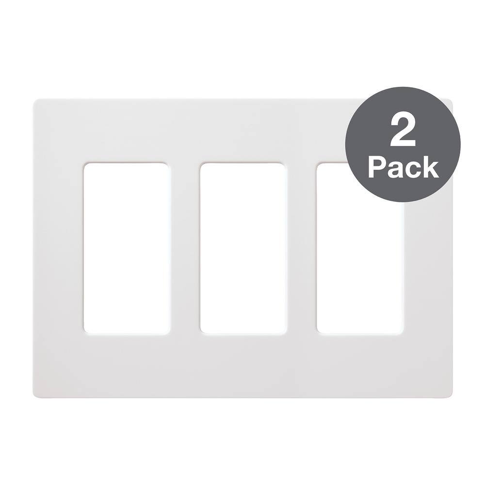 Lutron Claro 3 Gang Wall Plate for DecoratorRocker Switches Gloss White (CW-3-WH-2PK) (2-Pack) CW-3-WH-2PK