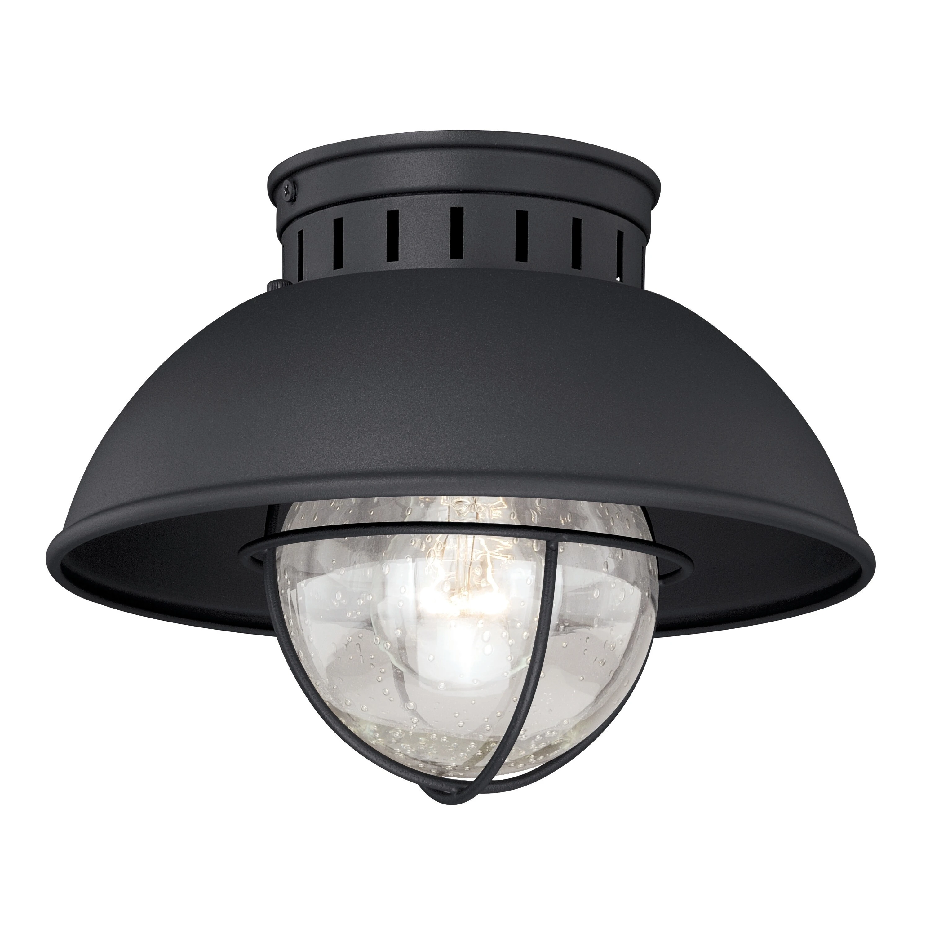 Harwich Black Coastal Barn Dome Outdoor Flush Mount Ceiling Light Clear Glass - 10-in W x 7.75-in H x 10-in D