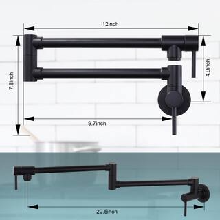 WOWOW Wall Mounted Pot Filler with Double Handle in Matte Black 2314600B-BHHD