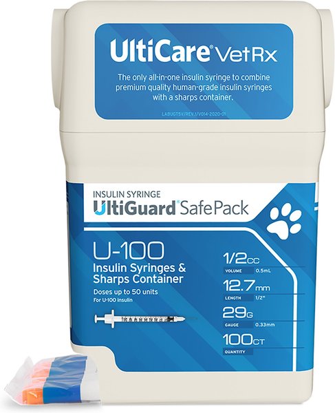 UltiCare VetRx UltiGuard SafePack Insulin Syringes and Sharps Container U-100 12.7mm x 29G