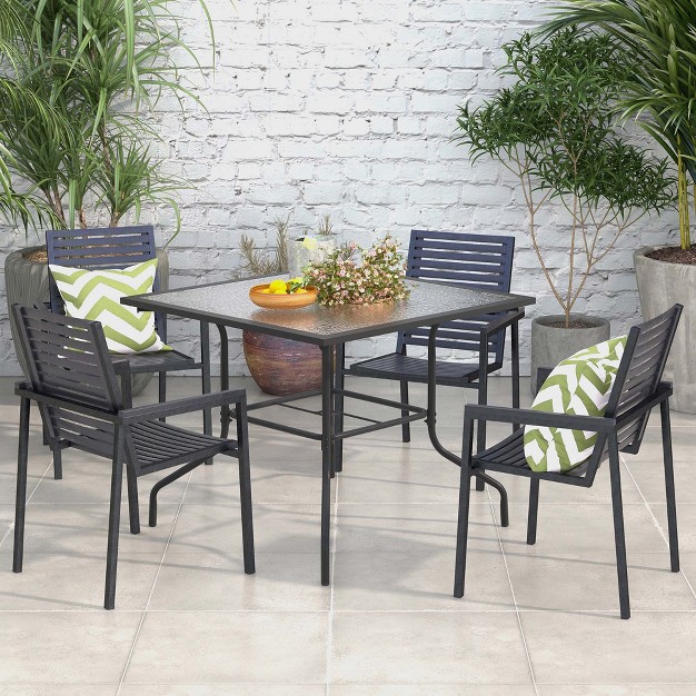 Costway 35 x27 x27 Patio Dining Table Tempered Glass Top Bistro Table With 1 5 x27 x27 Umbrella Hole