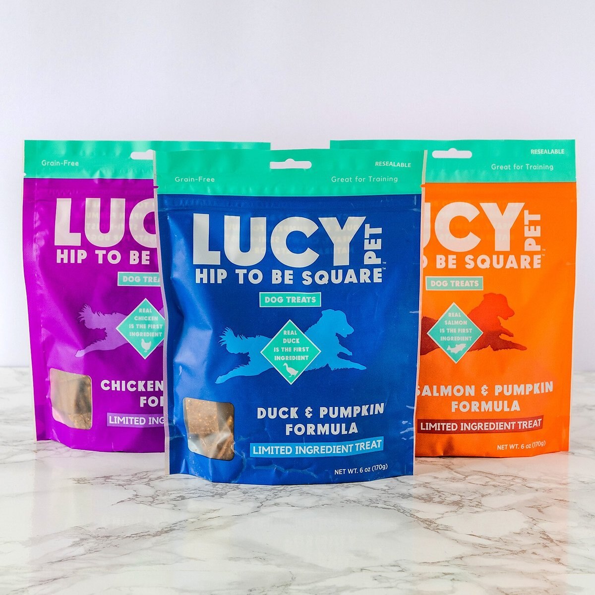 Lucy Pet Products Hip To Be Square Duck and Pumpkin Formula Grain-Free Dog Treats