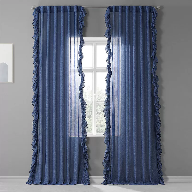 Eff Faux Linen Ruffle Sheer Window Curtain