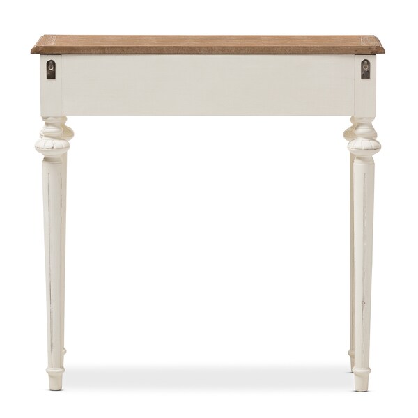 The Gray Barn Keene French Provincial Style Weathered Oak and White Wash Distressed Finish Wood Console Table