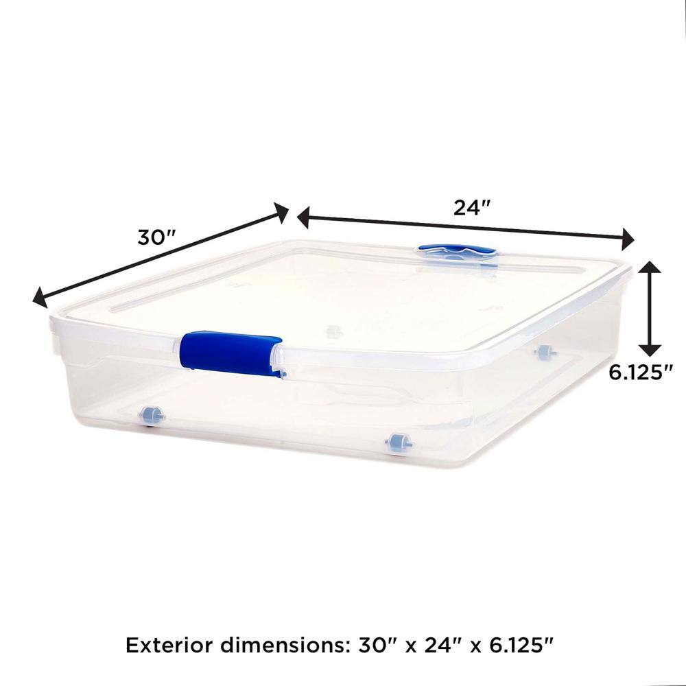 HOMZ Underbed 56 Qt. Secure Latching Clear Plastic Storage Tote Container (2-Pack) 3460CLRDC.02