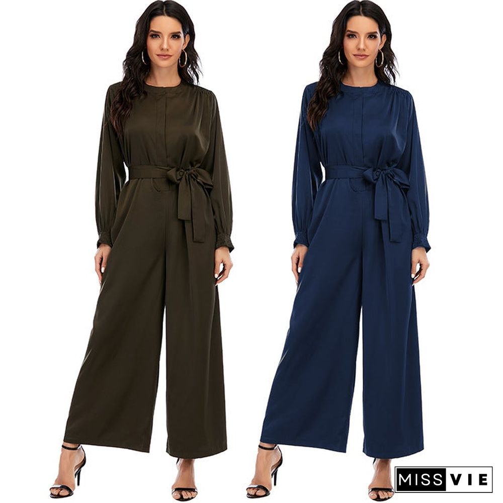 Fashion Jumpsuit Solid Color Waist Temperament Wide-leg Pants