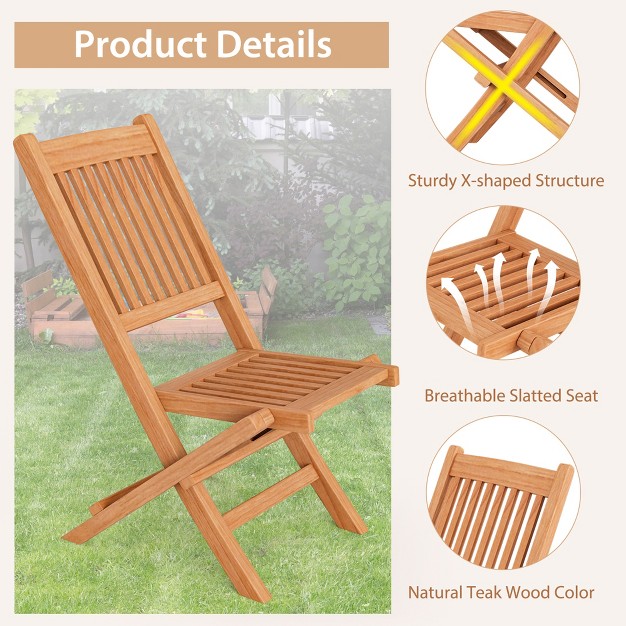 Tangkula Teak Wood Outdoor Chair Folding Portable Patio Chair W Slatted Seat amp Back