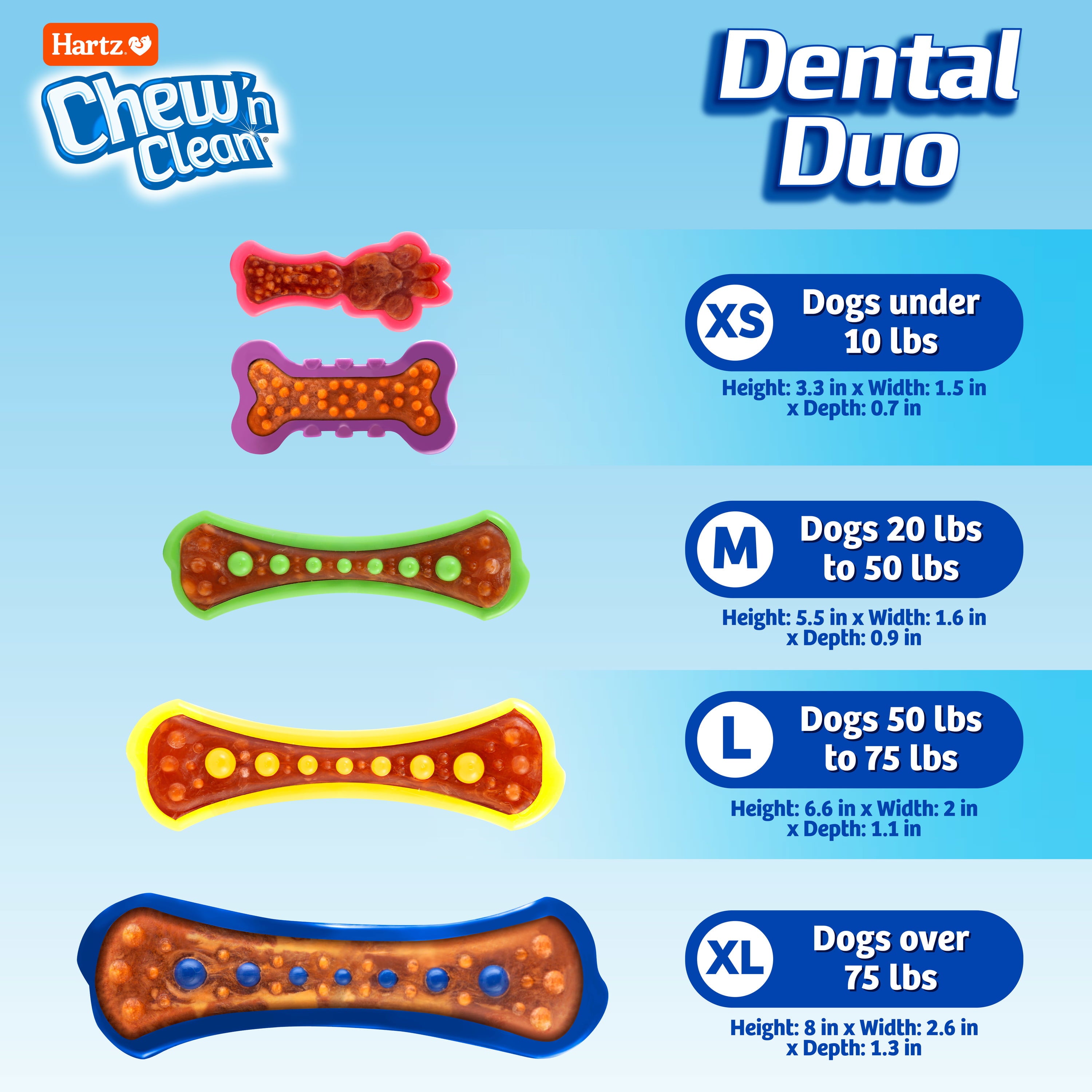 Hartz Chew 'n Clean Medium Dental Duo Dog Chew Toy and Bacon Flavored Treat in One， 3 Pack