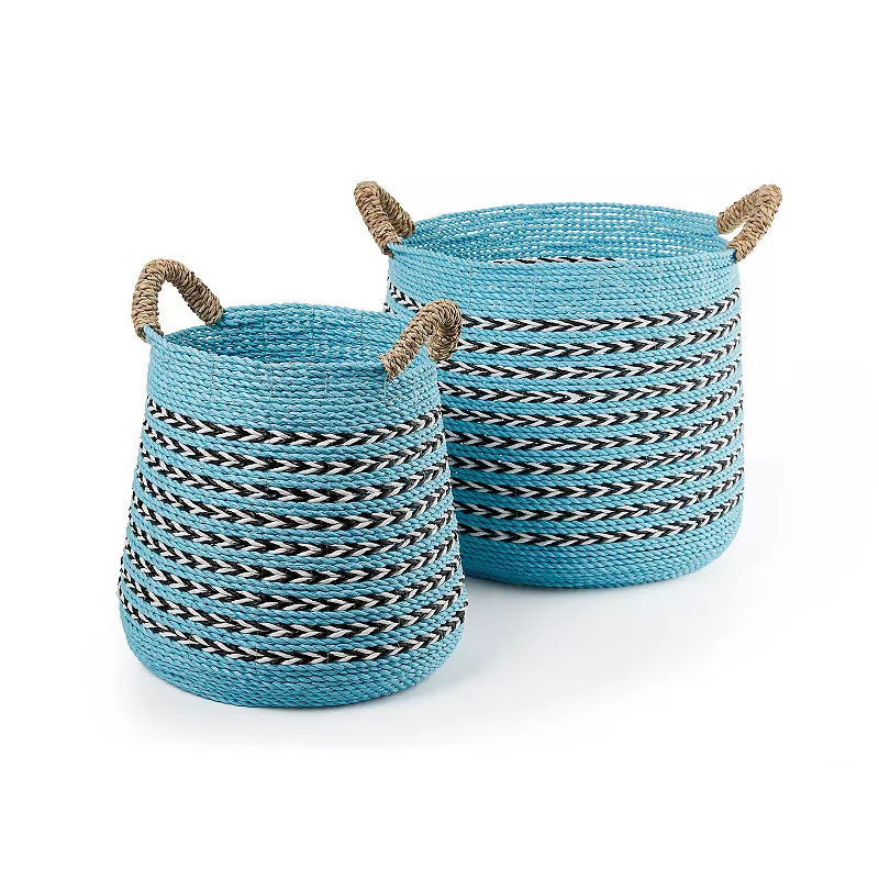 Saddle River Blue Seagrass and Raffia Basket 2-piece Set