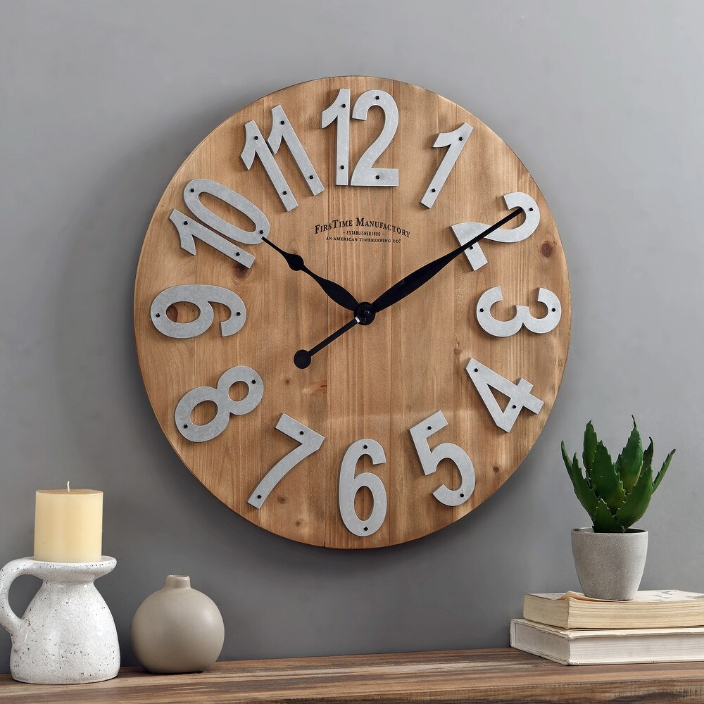 FirsTime   Co. Farmhouse Slat Wood Wall Clock  American Crafted  Tan  Solid Wood  22.5 x 2 x 22.5 in