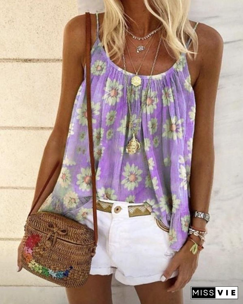 Floral Casual Camisole Neckline Sleeveless Blouses