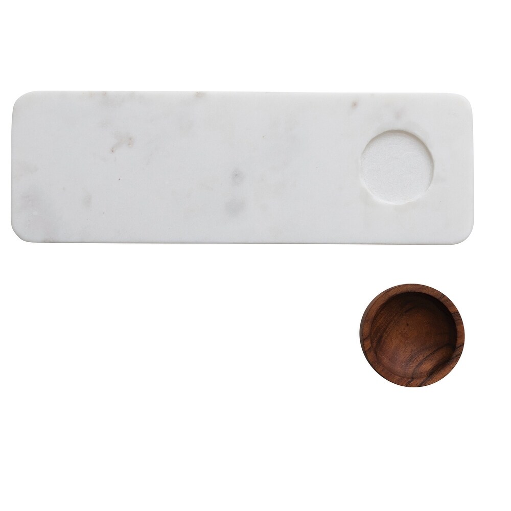 Marble Charcuterie Board with Acacia Wood Bowl   15.0\