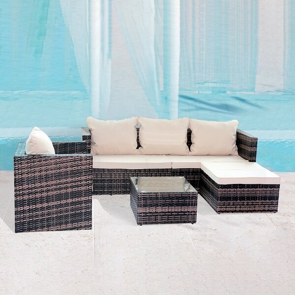 4 Pieces Outdoor Wicker Reversible Patio Sectional Sofa Set with Cushions - Overstock - 36046245