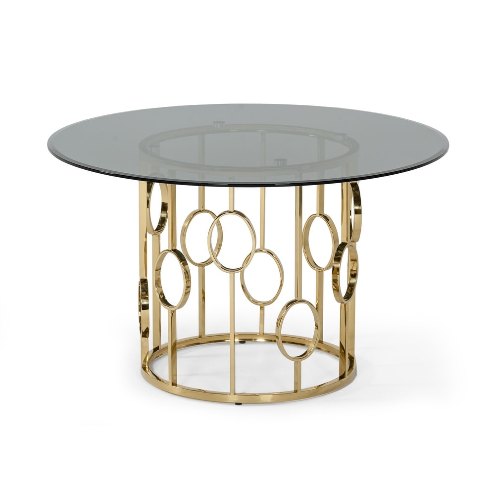 Modrest Filbert Modern Smoked Glass   Champagne Gold Dining Table   W50\