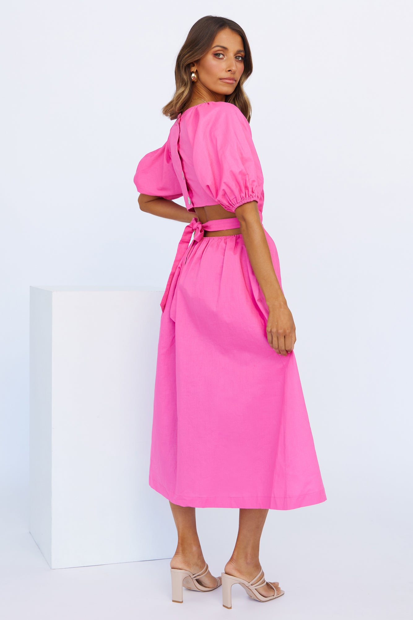 Not A Second Midi Dress Hot Pink