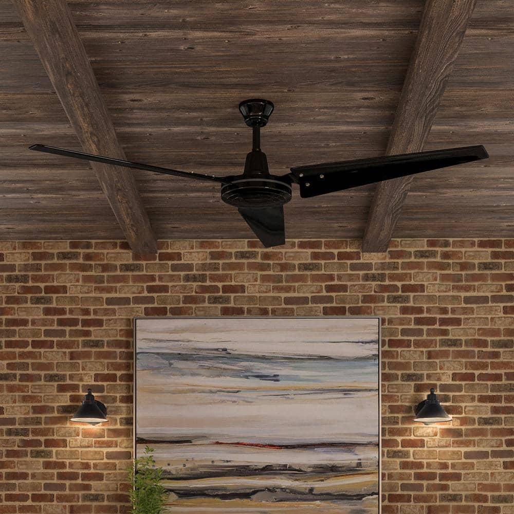 Hampton Bay Industrial 60 in IndoorOutdoor Black Ceiling Fan with Wall Control Downrod and Powerful Reversible Motor