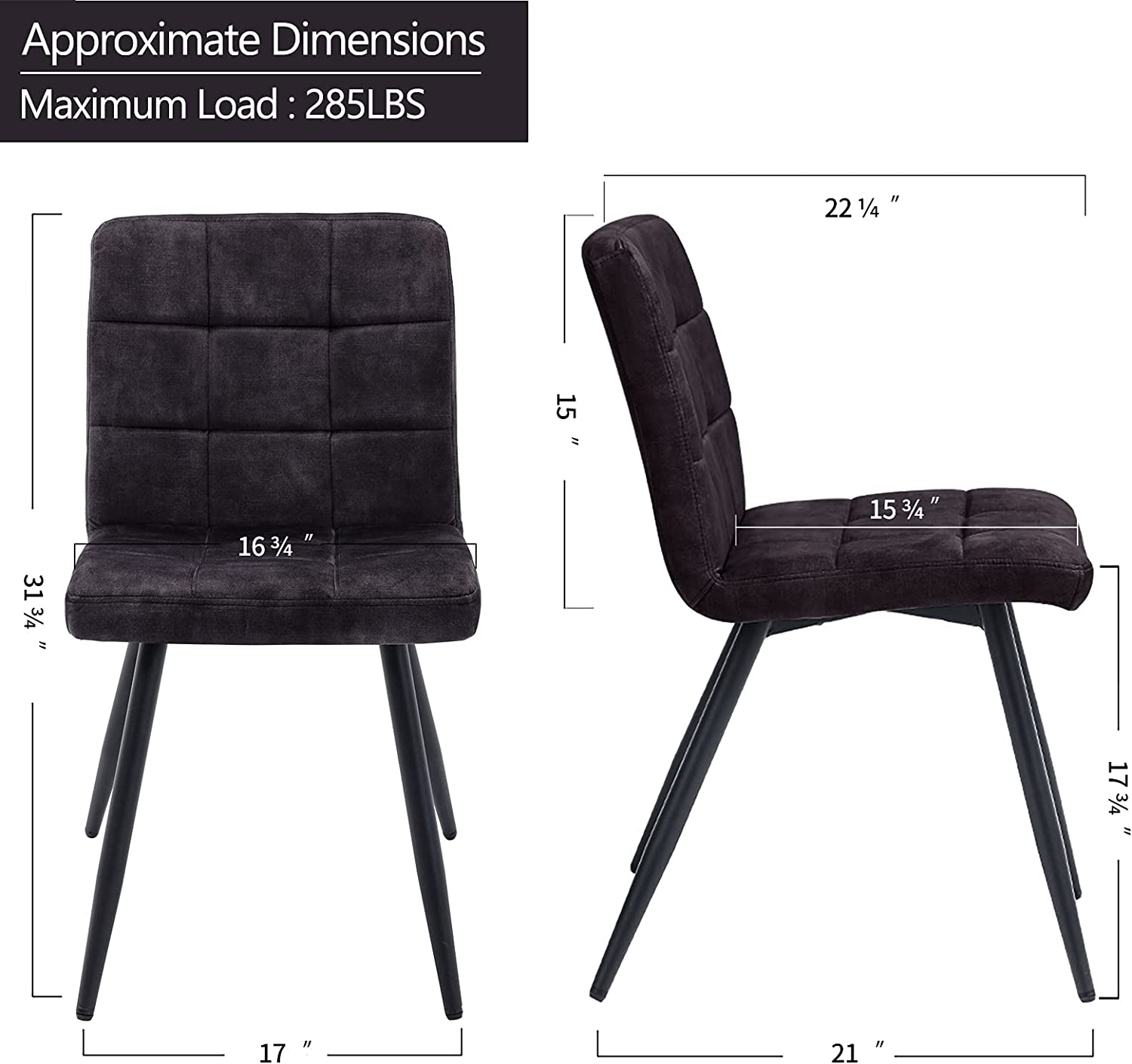 Duhome Modern Dining Chairs Set of 4， Fabirc Upholstered Dining Room Chairs Tufted Kitchen Side Chairs with Cushioned Seat， Black