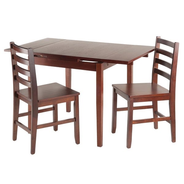 Wood Pulman 3-Pc Dining Set， Extendable Table and 2 Ladder-back Chairs， Walnut Finish