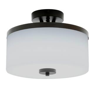 SMRTLite by NBG HOME 12 in. Espresso Integrated LED Semi-Flush Mount with Frosted Shade DS18779