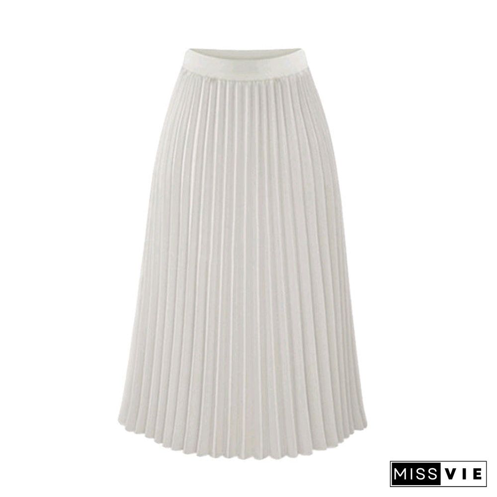 Classic Flowy Chiffon Pleated Midi Skirt Long Length