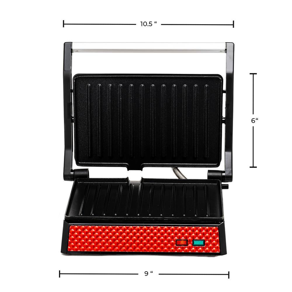 OVENTE GP0540R Electric Panini Press Grill and Sandwich Maker with Nonstick Coated Plates GP0540R