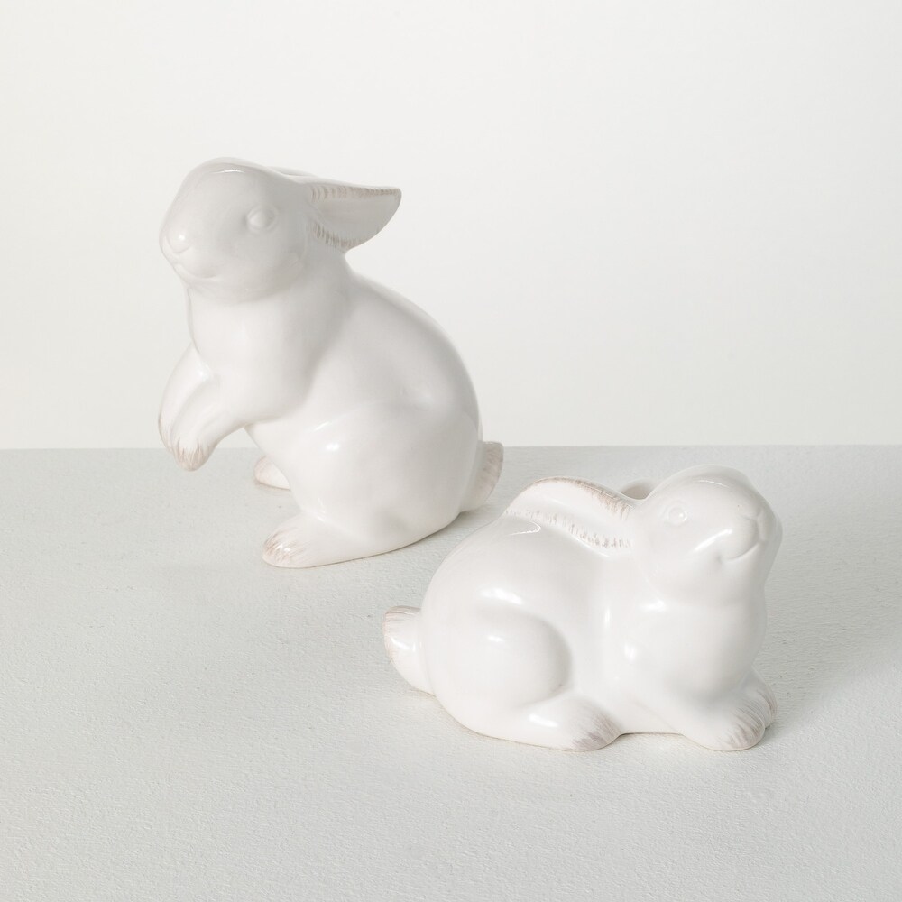 Sullivans Glazed White Decorative Bunny Sculpture   Set of 2