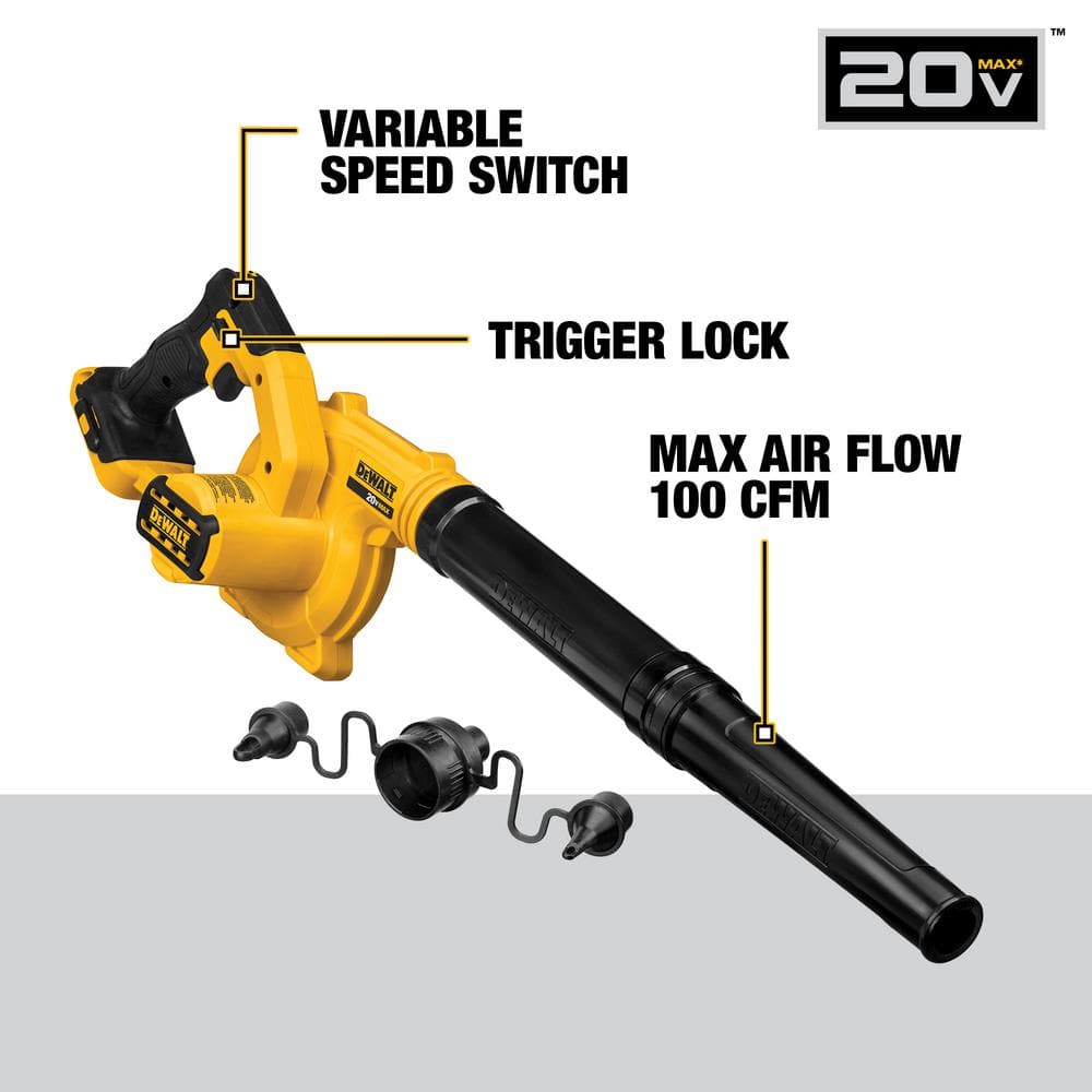 DEWALT 20V MAX Cordless Compact Jobsite Blower 135 MPH 100 CFM (Tool Only) DCE100B