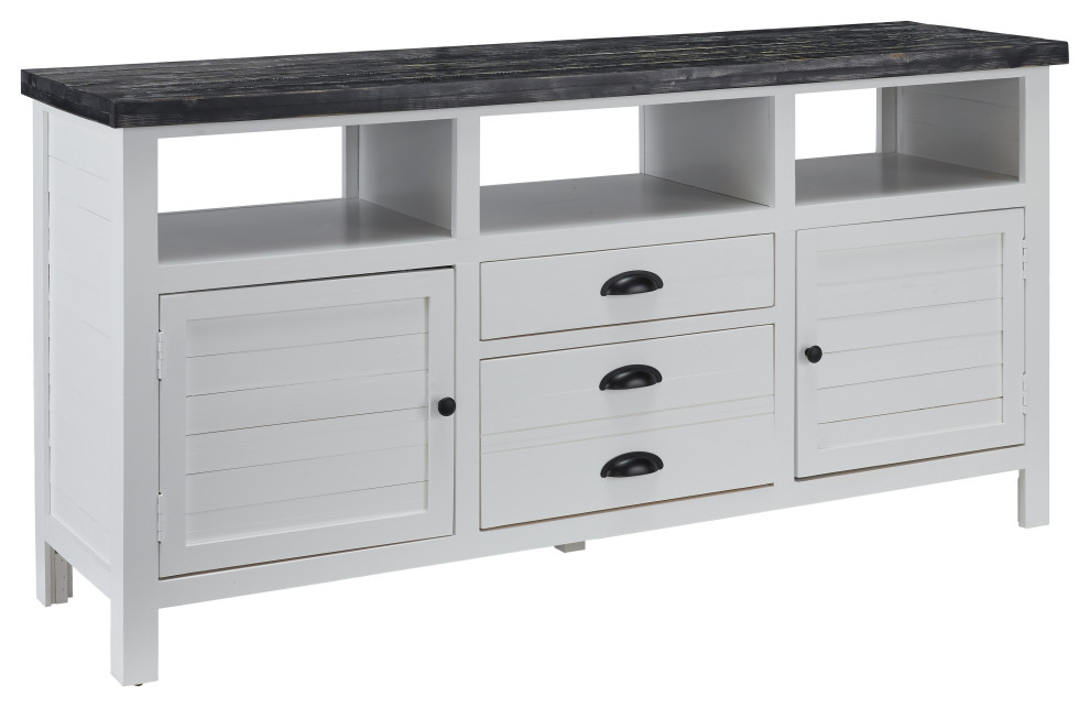 Laredo 65 quotTV Entertainment/Media Console  White/Distressed Black   Transitional   Entertainment Centers And Tv Stands   by Progressive Furniture  Houzz