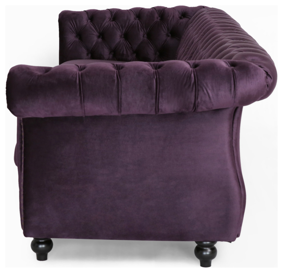 GDF Studio Vita Chesterfield Tufted Jewel Toned Velvet Sofa With Scroll Arms   Traditional   Sofas   by GDFStudio  Houzz