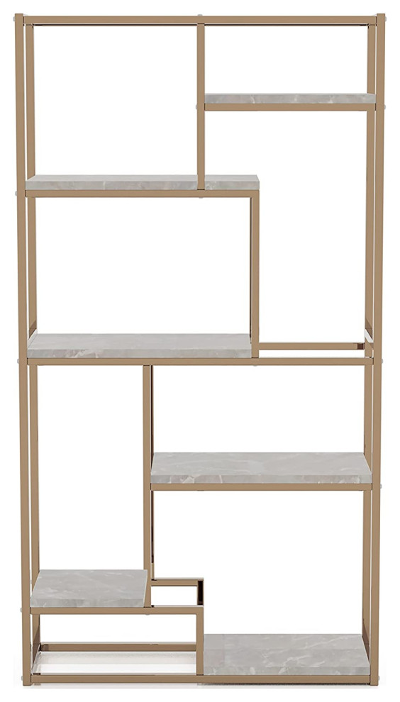 Contemporary Bookcase  Unique Geometric Design With 6 Shelves  Champagne   Transitional   Bookcases   by Decor Love  Houzz