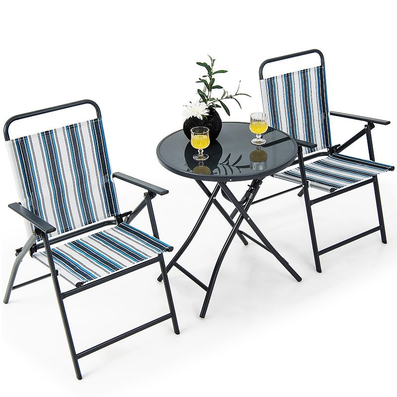 3 Pieces Outdoor Folding Chair Set Portable Folding Chair Set